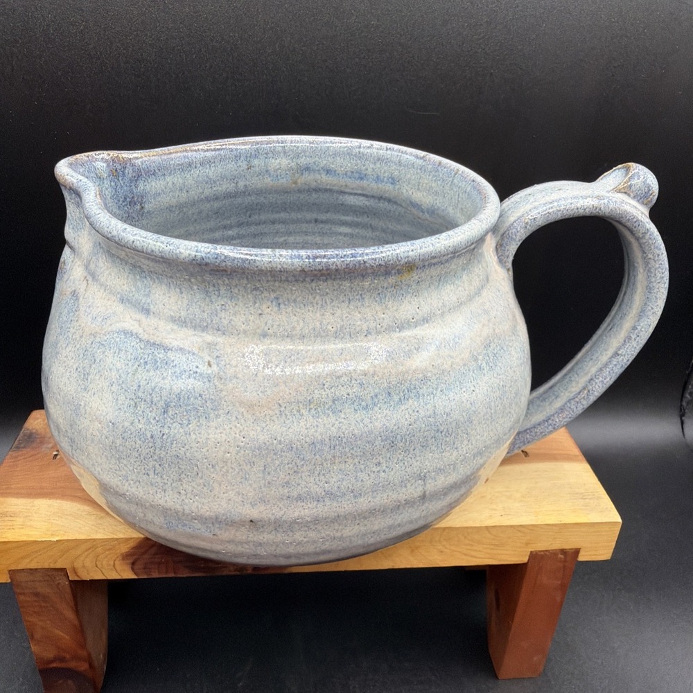 Vintage Mountain Arts Pottery Dave Lockie Stoneware Pitcher Blue Glaze 7x4 1/2"